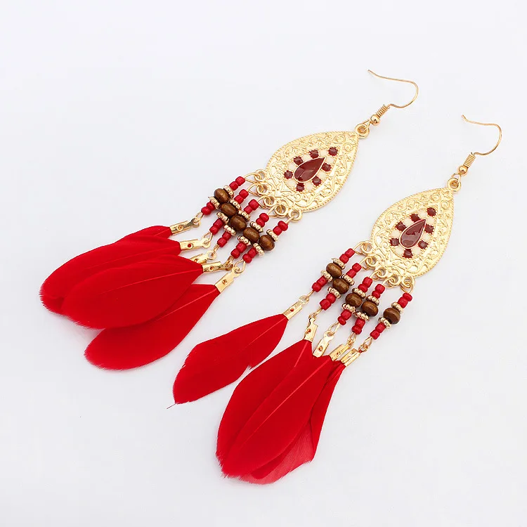 

New Feather Tassel Earrings Fashion Long Pendant Female Feather Accessories Earrings for Women Jewelry, Picture shows