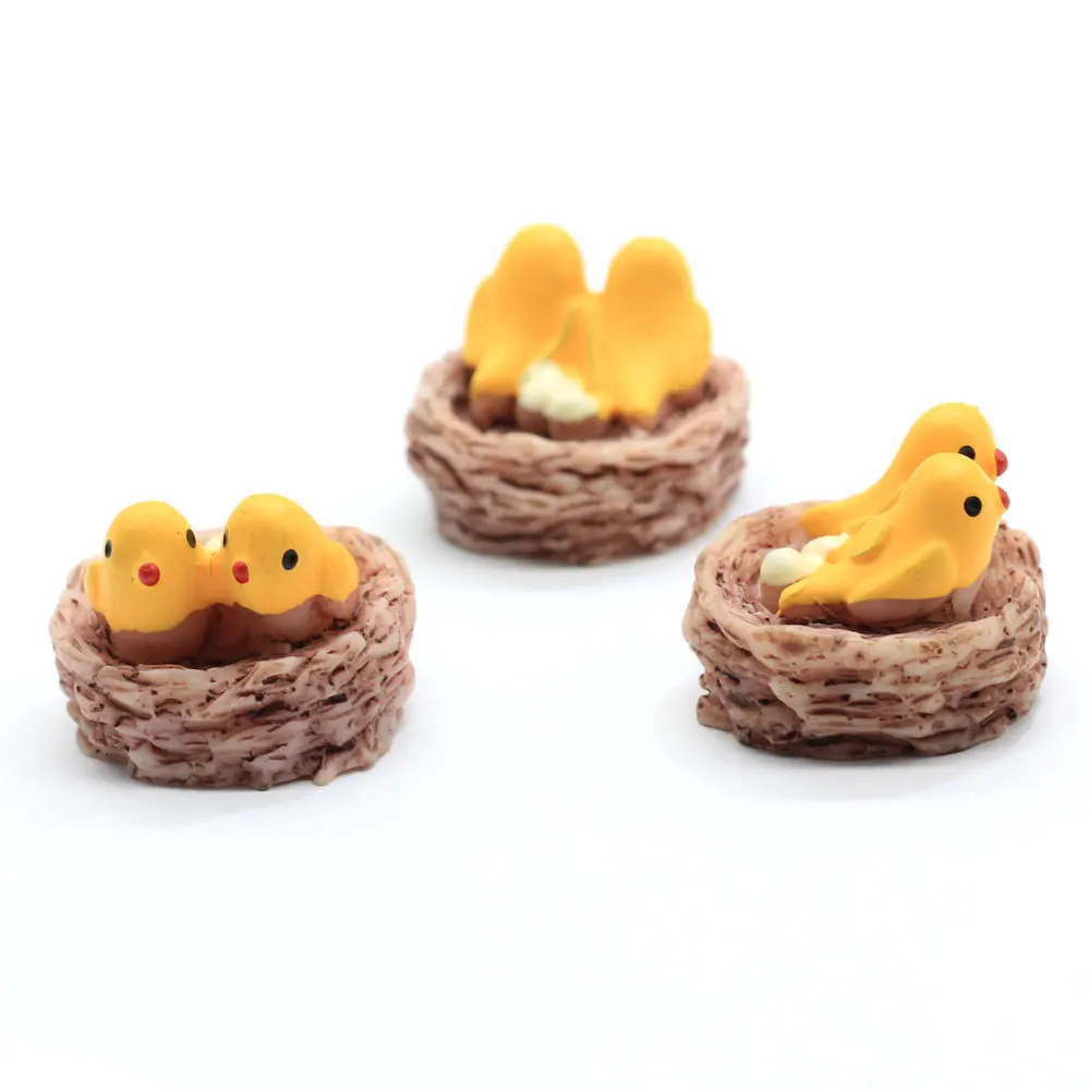 100pcs Mini Nest with Birds Fairy Garden Miniatures Garden Accessories DIY Doll House Crafts Birds Home Micro Landscape Decor