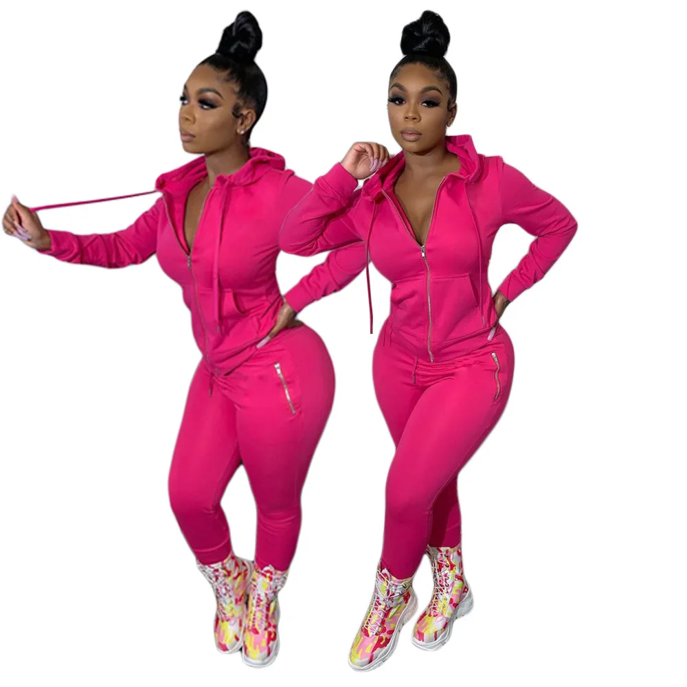 

Custom logo Fall 2021 plus size women outfits solid hoodie crop top and pants full sleeve suits set for women, Picture shown