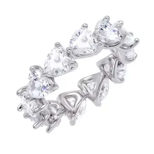 LOZRUNVE Cubic Zirconia Stone Love Heart Eternity Band Ring Sterling Silver 925 2