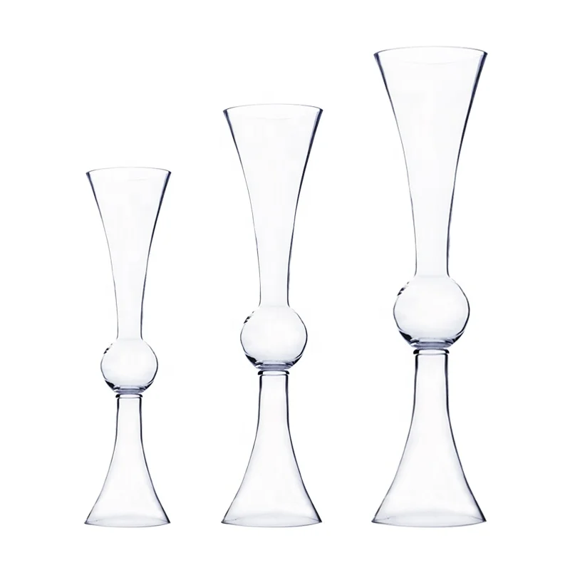 

Wedding Decoration Hand Blown Restaurant Table Floor Flower Tall flared top Clear Glass Vases 24inch