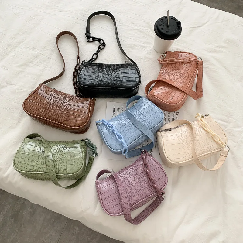 

Fashion Young Girl Casual Crossbody Chain Messenger Bags Solid Color PU Grain Handbags for Ladies, Stock colors