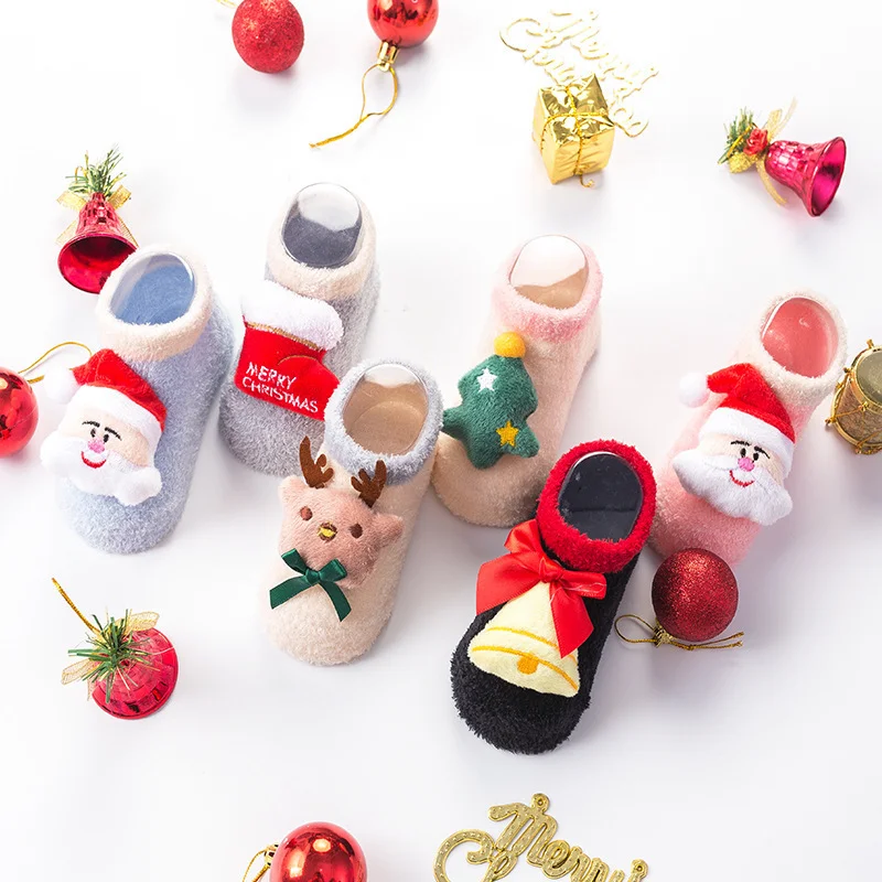 

Newborn Toddler Winter Rubber Anti Slip Cute Baby Floor Sock Shoes For Christmas, 12