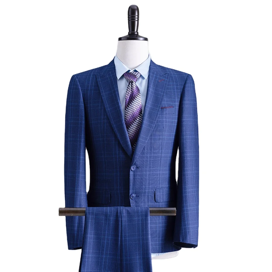 

2 Pieces Royal Blue Wedding Tailored Plus Size Slim Formal Office Party Custom Two Button Men's Suits, Royal blue check or custom color