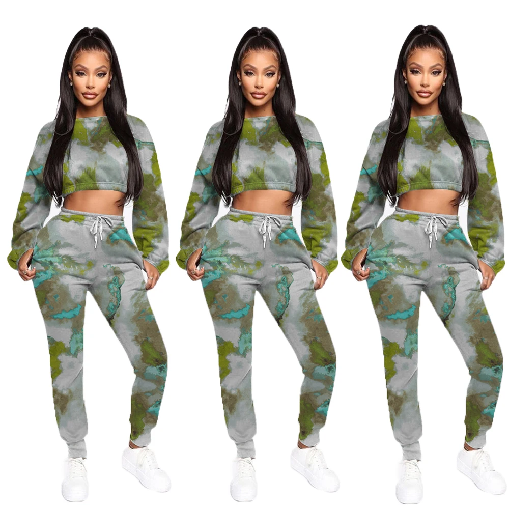 

European and American women's tie-dye casual fashion two-piece suit NY8001, Picture