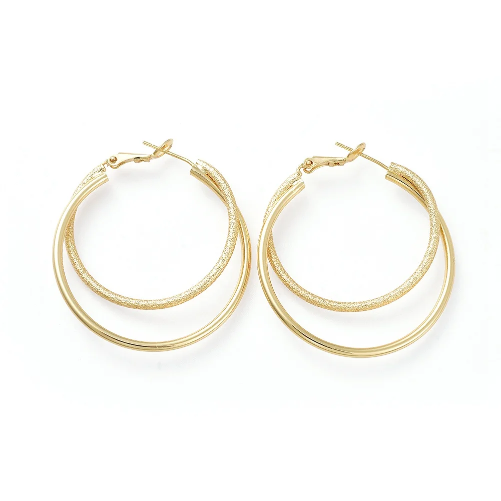 

PandaHall Sterling Silver Pin Women's Textured Golden Brass Hoop Earrings