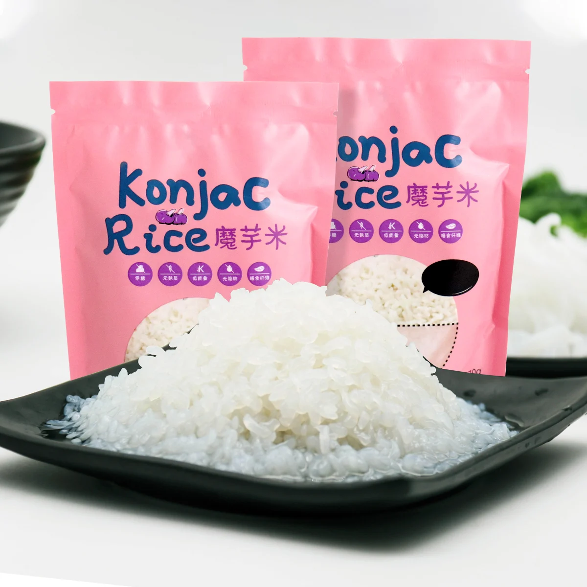 
chinese Wholesale low fat cooked white instant konjac rice 