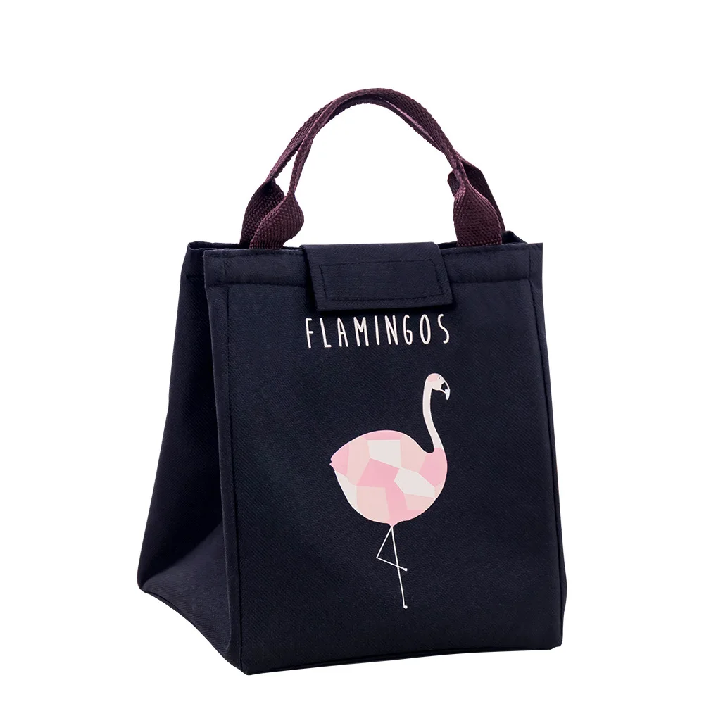 

Flamingo Tote Thermal Bag Black Waterproof Oxford Beach Lunch Bag Food Picnic Women kid Men Cooler Bag, Picture