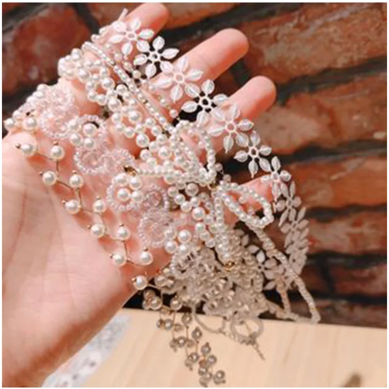 

Faux Pearl Bead Necklace Women's Ins Handmade Butterfly Bow Wrap Chain Baroque Lace Choker Necklace, As picture