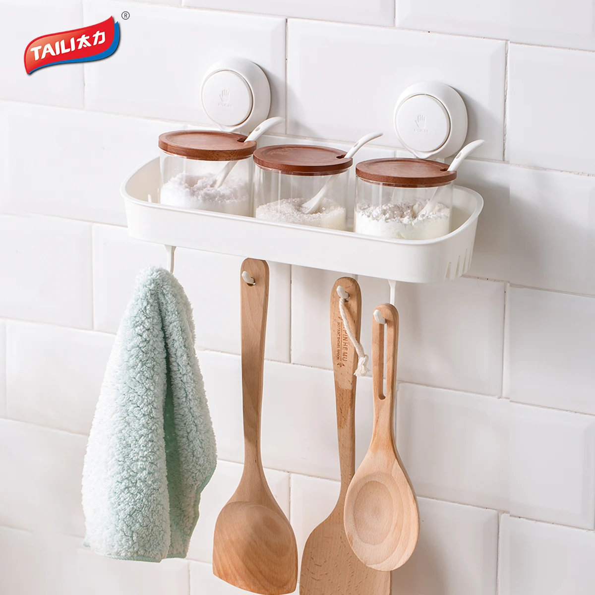 

Multifunctional Drill-free Reusable Wall Mounted Spice Rack wall mounted Plastic Caddy Kitchen cabinet spice rack organizer