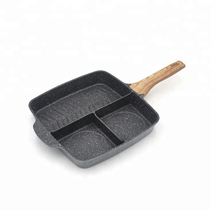 

Die-Casting Aluminum 3 Sections Divided Skillet Non-stick Coating Grill Pan Marble Non-stick Coating Fry Pan, Black
