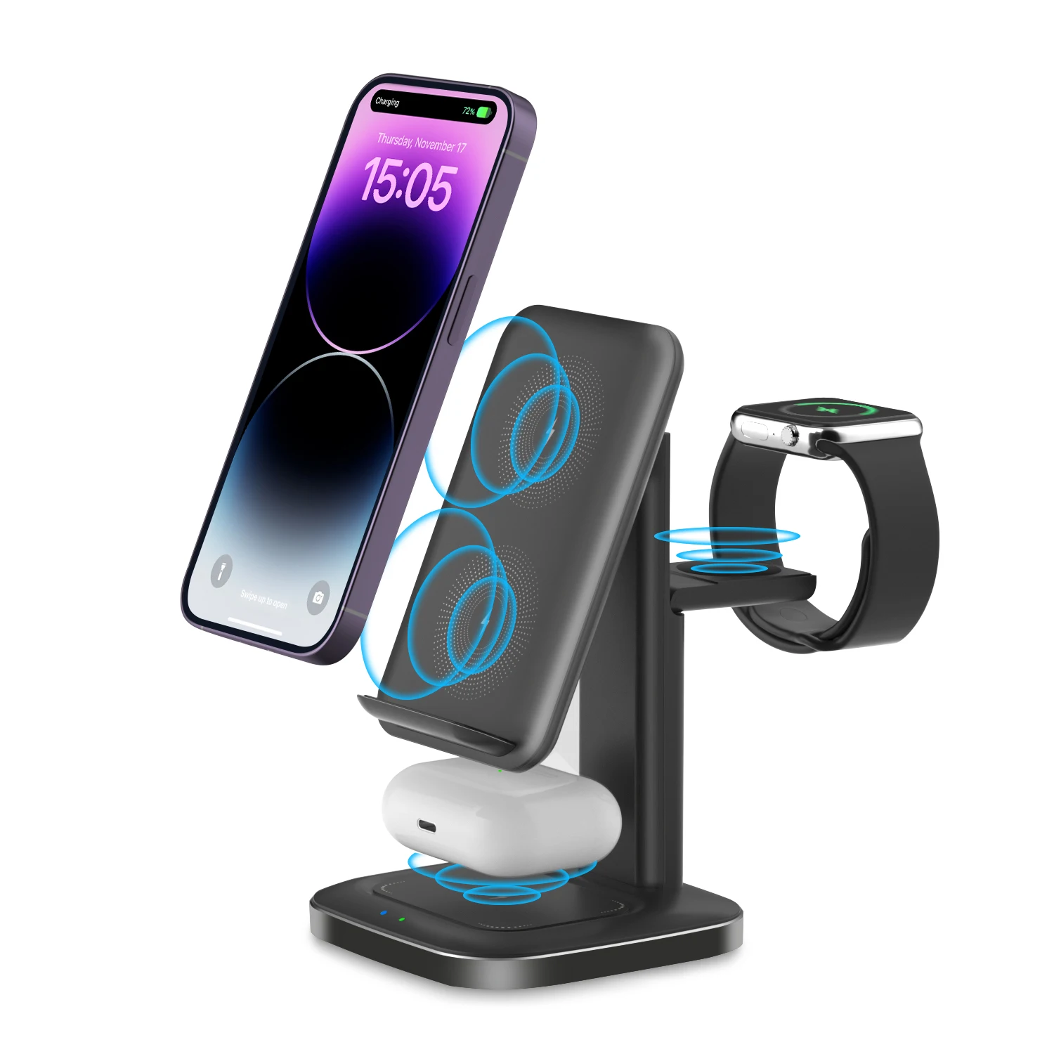 

Top selling products 2023 angle adjustable phone stand holder dock 15W fast charging 3 in 1 wireless charger for iPhone Samsung