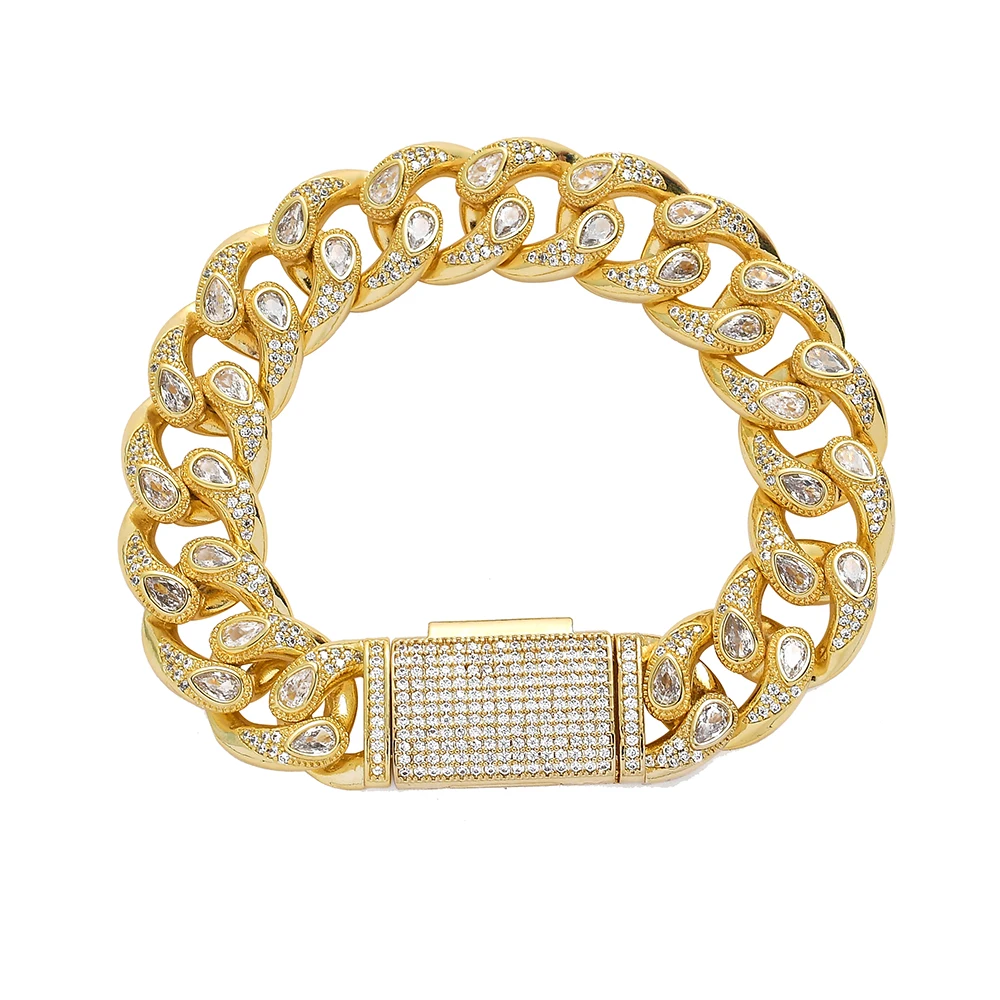 

BB007 16mm 7" 8" bracelet Iced out Bling bling brass Cuban Chain Hip Hop micro pave Chain Jewelry for men