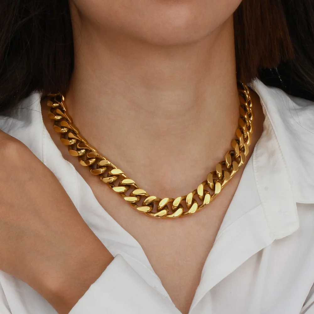 12mm 13mm Super Chunky Chain Necklace 18k Gold Plated Stainless Steel Cuban Link Chain Necklace