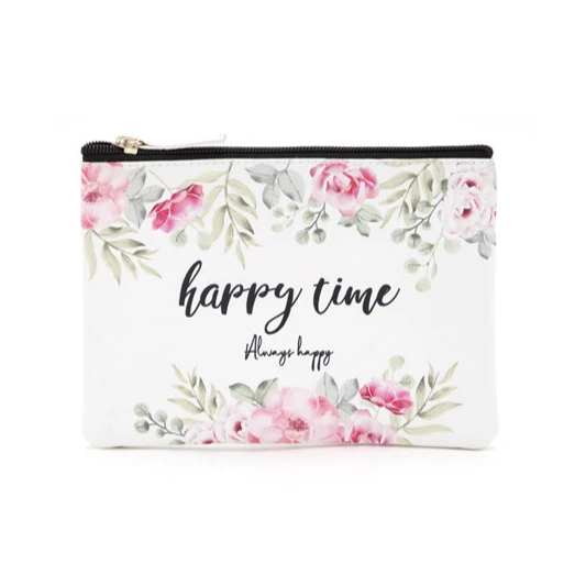 

white Waterproof fashion makeup travel zipper cuboid floral print cosmetic bag