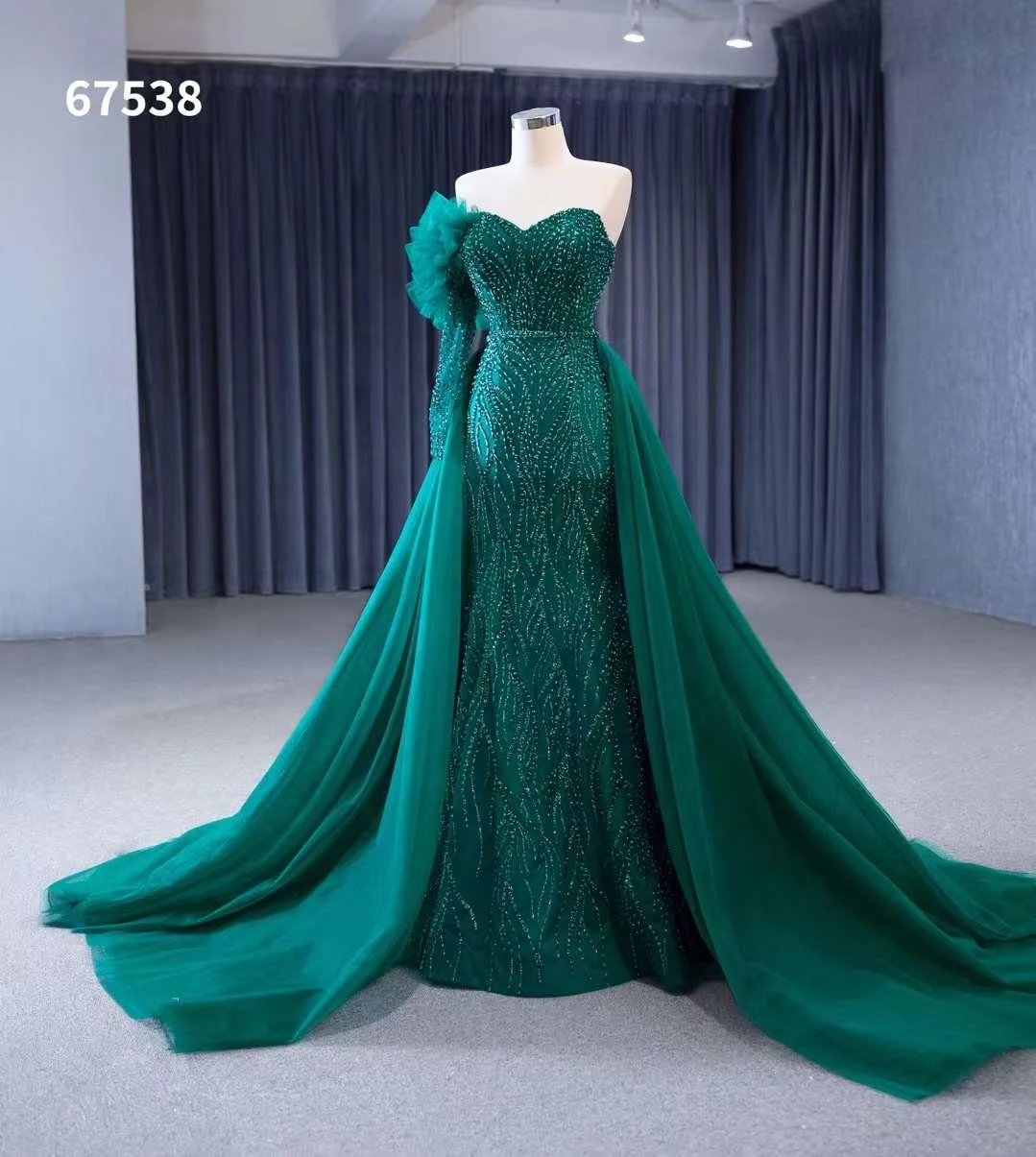 

Jancember RSM67538 Green Mermaid Prom Evening Dresses With Detachable Train
