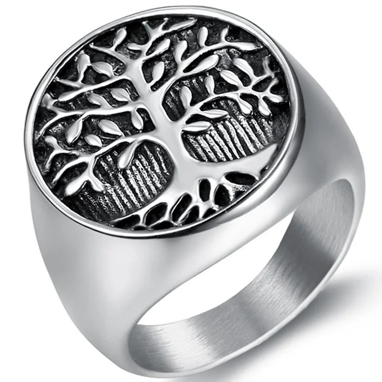 

Stainless Steel Tree of Life Round Signet Ring