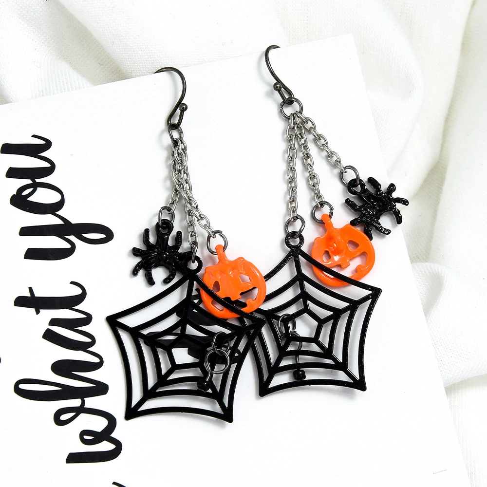 

Veijer Cute Black Spider Jewelry Spider Web Pumpkin Spray Paint Halloween Earrings For Girls Women