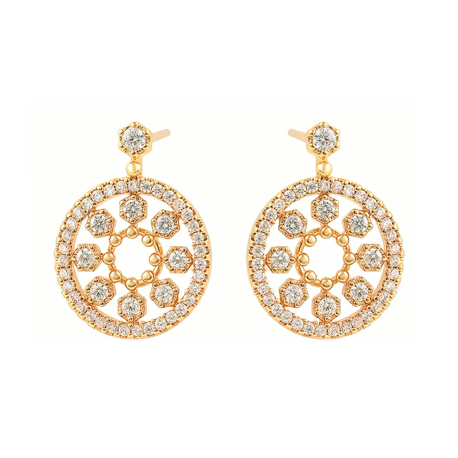 

99831 Xuping fashion women gold zircon jewelry 24k gold color palted copper custom round pendant earrings