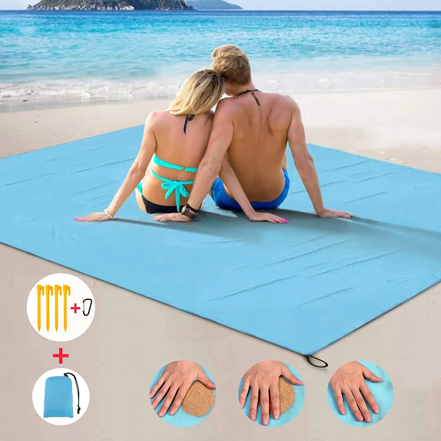 

Beach Mat Blanket Extra Large Waterproof -Lightweight Quick Drying Beach Mat Outdoor Sand Free Beach Mat, Grey orange blue green