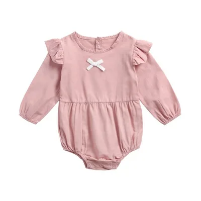 

Autumn Winter Long Sleeve Pure Color Pink For Newborn Baby Romper child kids clothes, Picture