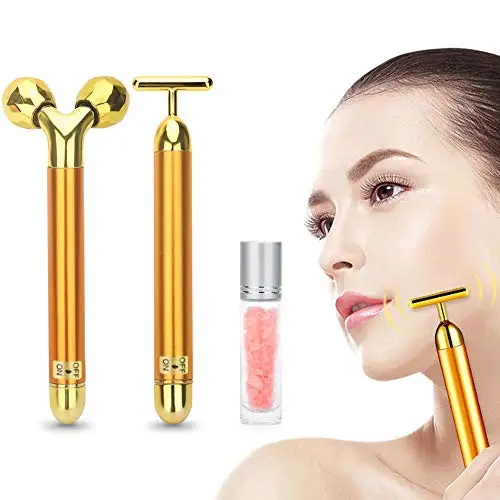 

4 In 1Electric Massage Box Kit 24K Golden 3D Roller Face Massager T Shaped Facial Massager