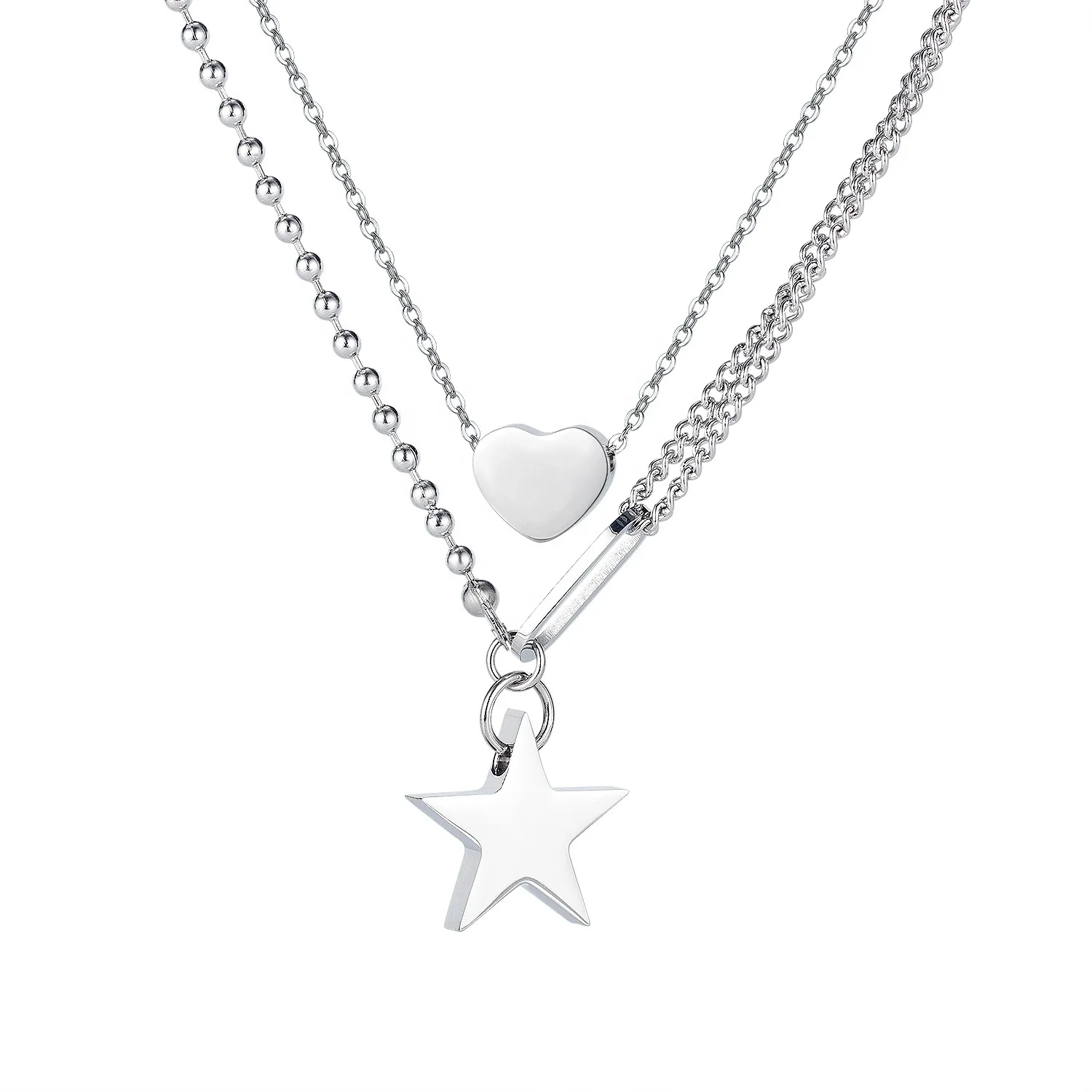

Two Necklace To One Star Heart Pendant 316L Stainless Steel Birth Year Necklace, White