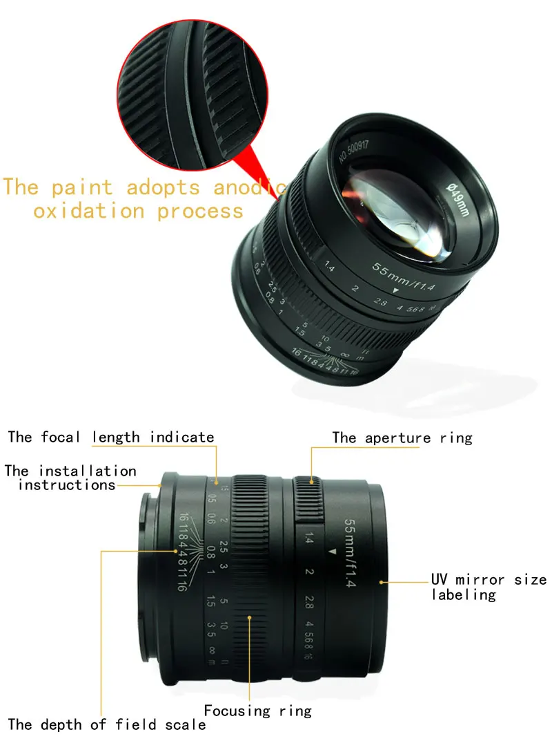 7artisans 55mm F1.4 Large Aperture Portrait Manual Focus Micro Camera