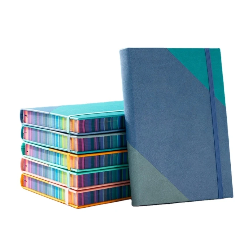 

Custom A5 Printed Leather Bound Journal Notebook With Elastic Band And Bookmark Edges Painted Colored Printed Agenda Planner, As per picture or as per requirement