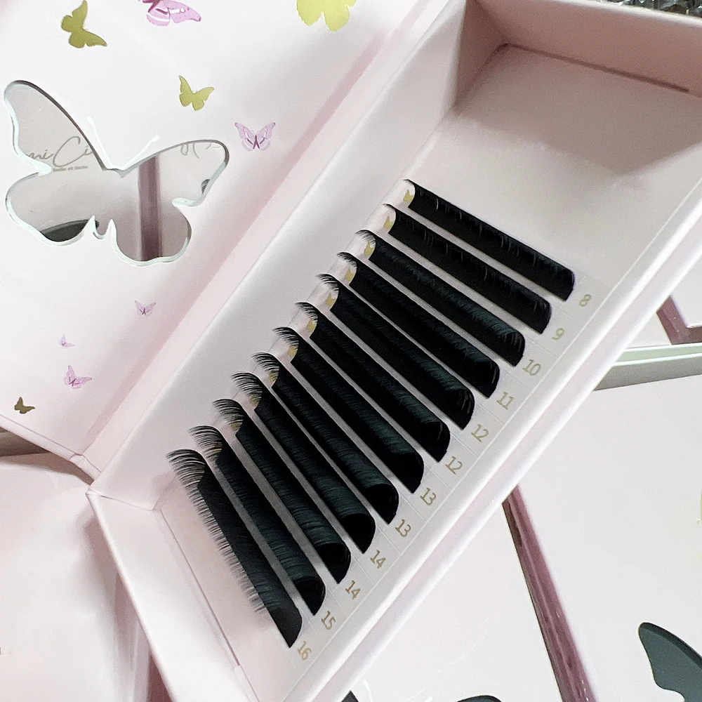Handmade 0.15mm Velvet Volume Soft Mink Eyelash Extensions Custom Logo Matte Black Cashmere BC/DD/CD Fluffy Lash Tray Korean PBT