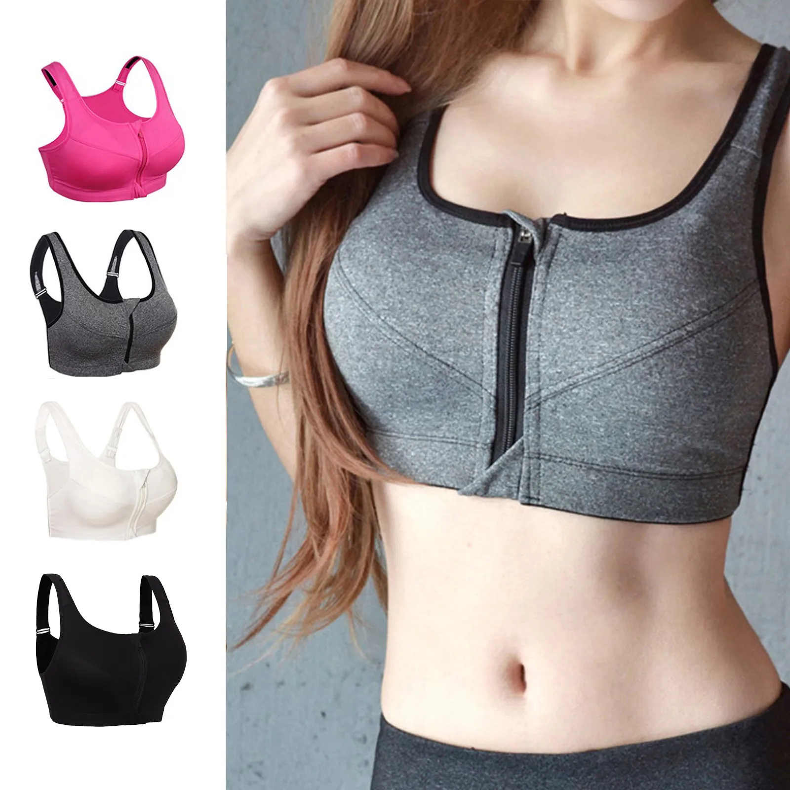 

Custom Made Women padded yoga bra tops cheap yoga zipper Plus Size Zip Front Sport Bra With Zippers, Picture