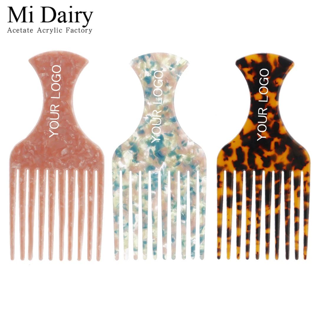 

4mm thickness OEM ODM support custom logo fashion fancy acetate afro hair combs Hair salon curls combs for women