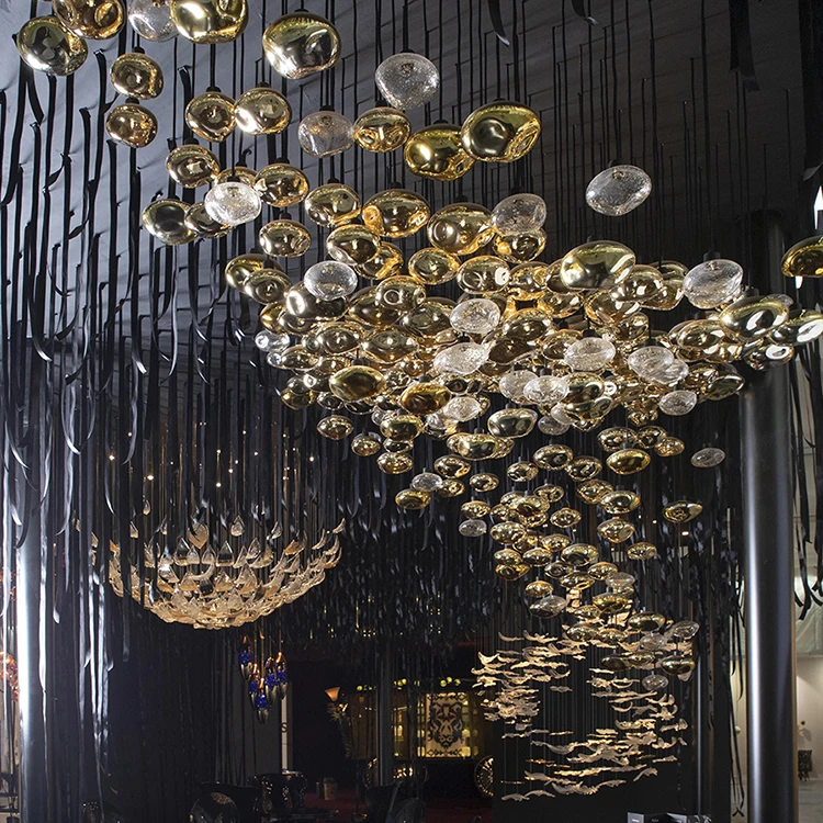 
Hospitality hotel hall art decoration glass crystal big modern luxury design led chandelier light 