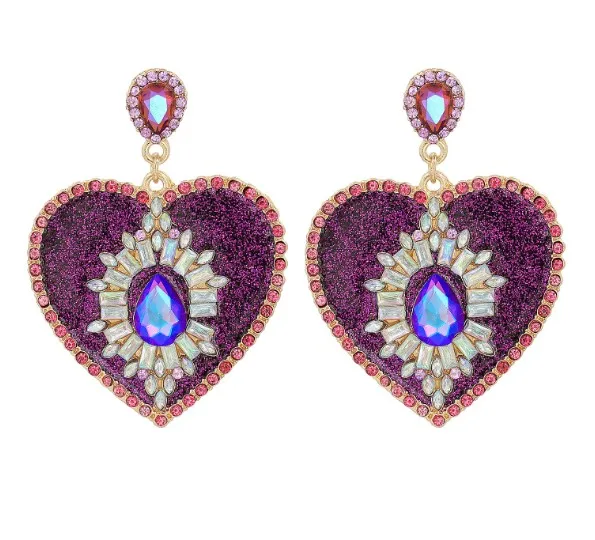 

2020 Wholesales Alloy factory Women Heart Earrings Fashion Lady Ear Jewelry, Purple,blue,green