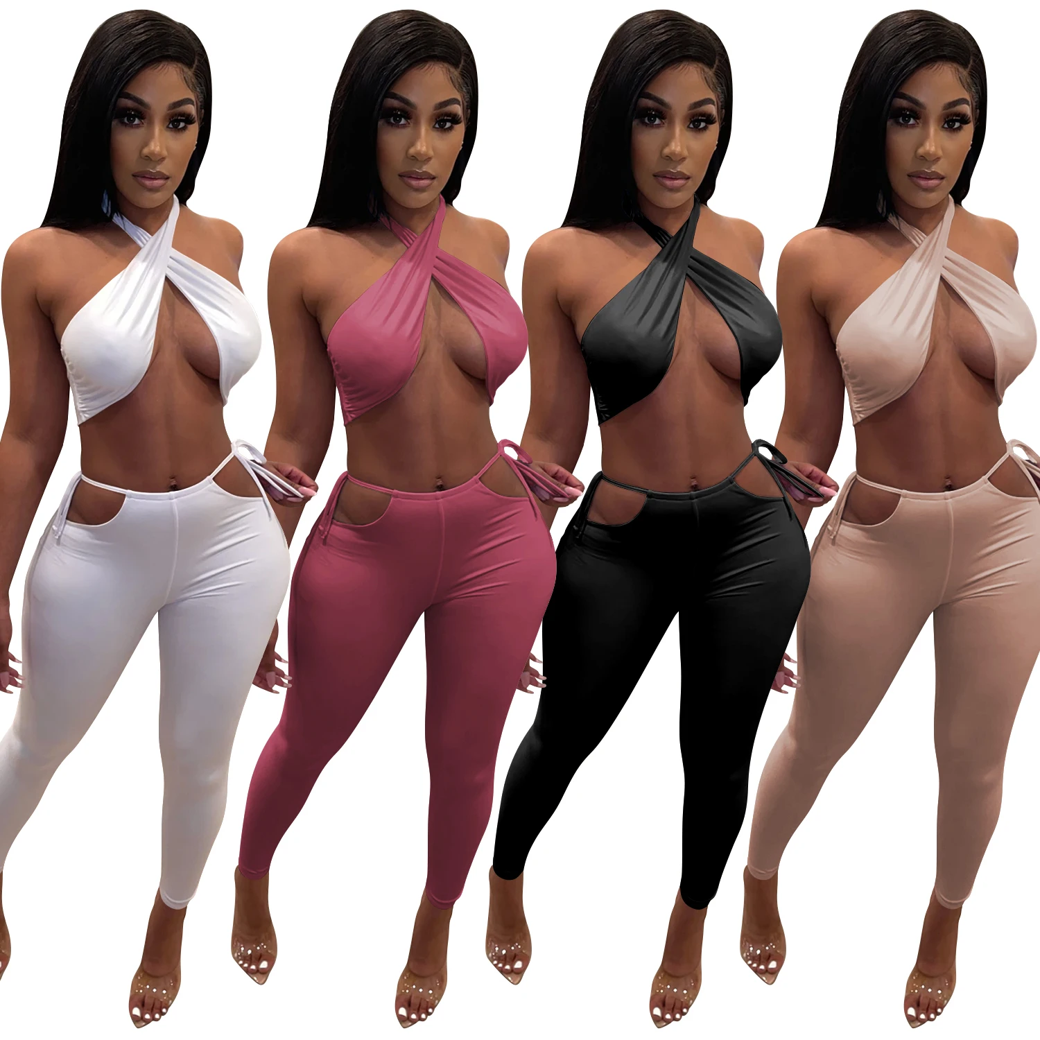 

ABgirl 2021 summer new arrivals sexy wrapped chest tight fitting solid color 2 two piece set women's clothing african outfits