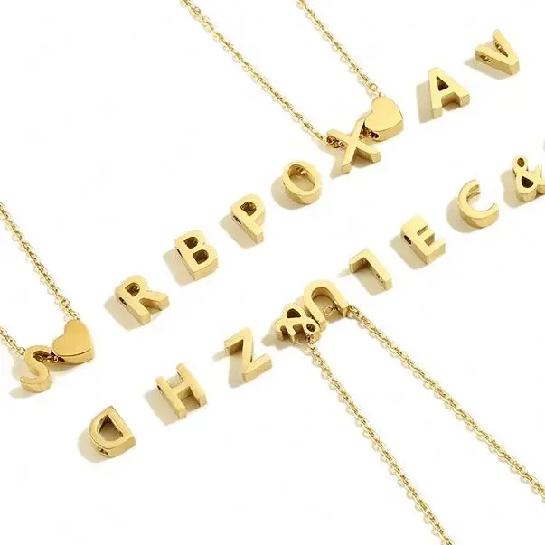 

Couple Gift Stainless Steel Gold-plated English Letter Clavicle Chain Diy Handmade Custom 26 Letter Necklace, Gold color