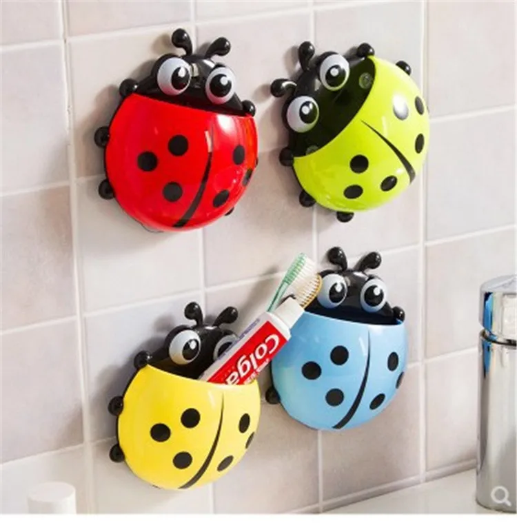 

Hot products ladybug shaped kids toothbrush holder Wall Mounted Bathroom Kids Toothbrush Cup toothpaste Toothbrush Holder, 4colors