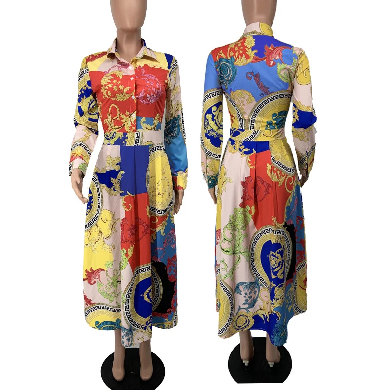 

Wholesale  dress & skirts for women spliced colorful print  maxi dresses 4xl 5xl 6xl 7xl summer fashionable