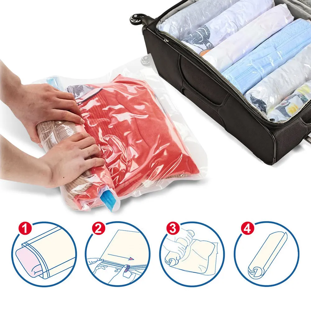 

Hot sale space saver bag travel seal clothing bag clothing vacuum storage no pump or vacuum needed sealed compressed bag