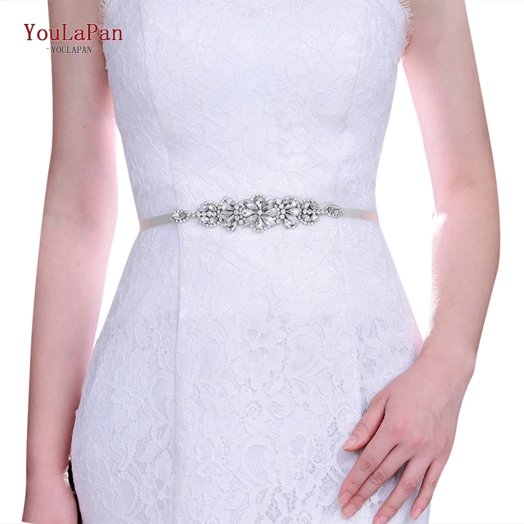 

YouLaPan S464 Wholesale Rhinestone Ladies Dress Belts, Shiny Bridal Wedding Dress Women's Formal Accessories, Silver