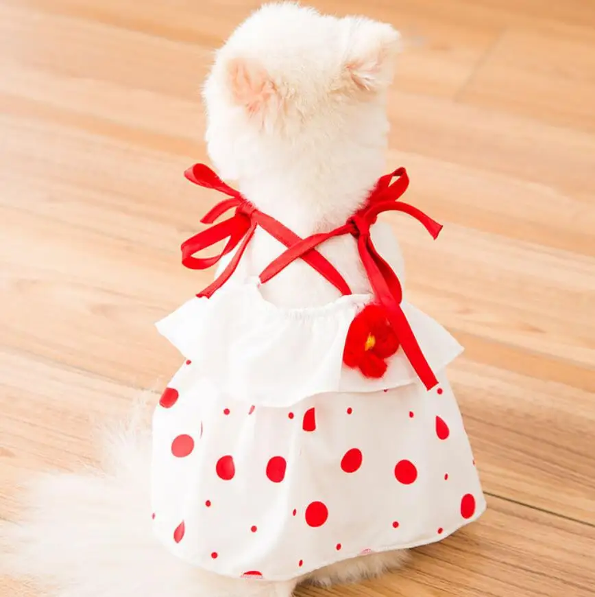 

Summer red white Pet slip dress Puppy Cat braces skirt Coat Dog Clothes Pet Apparel Costume, Colorful
