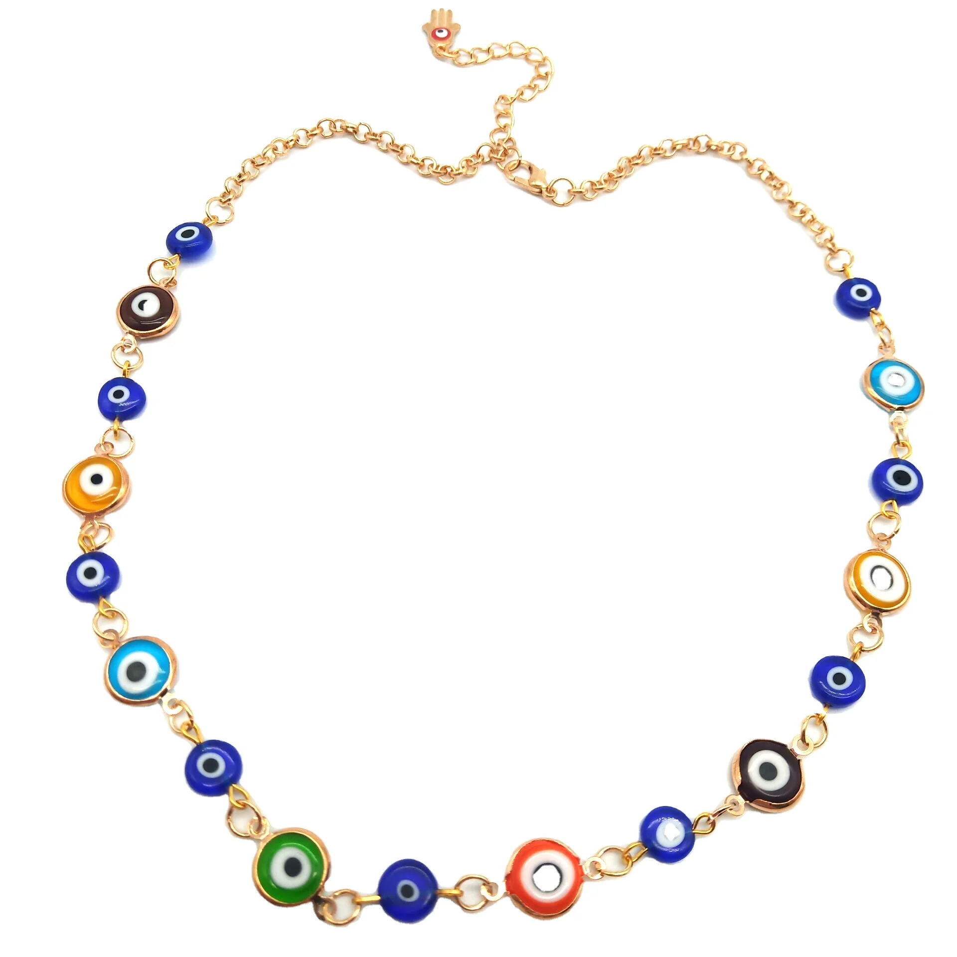 

Factory Promotion Popular New Style Gifts for Lady Lucky Turkish Multi evil eye Beads Golden DIY with extender chain Necklace