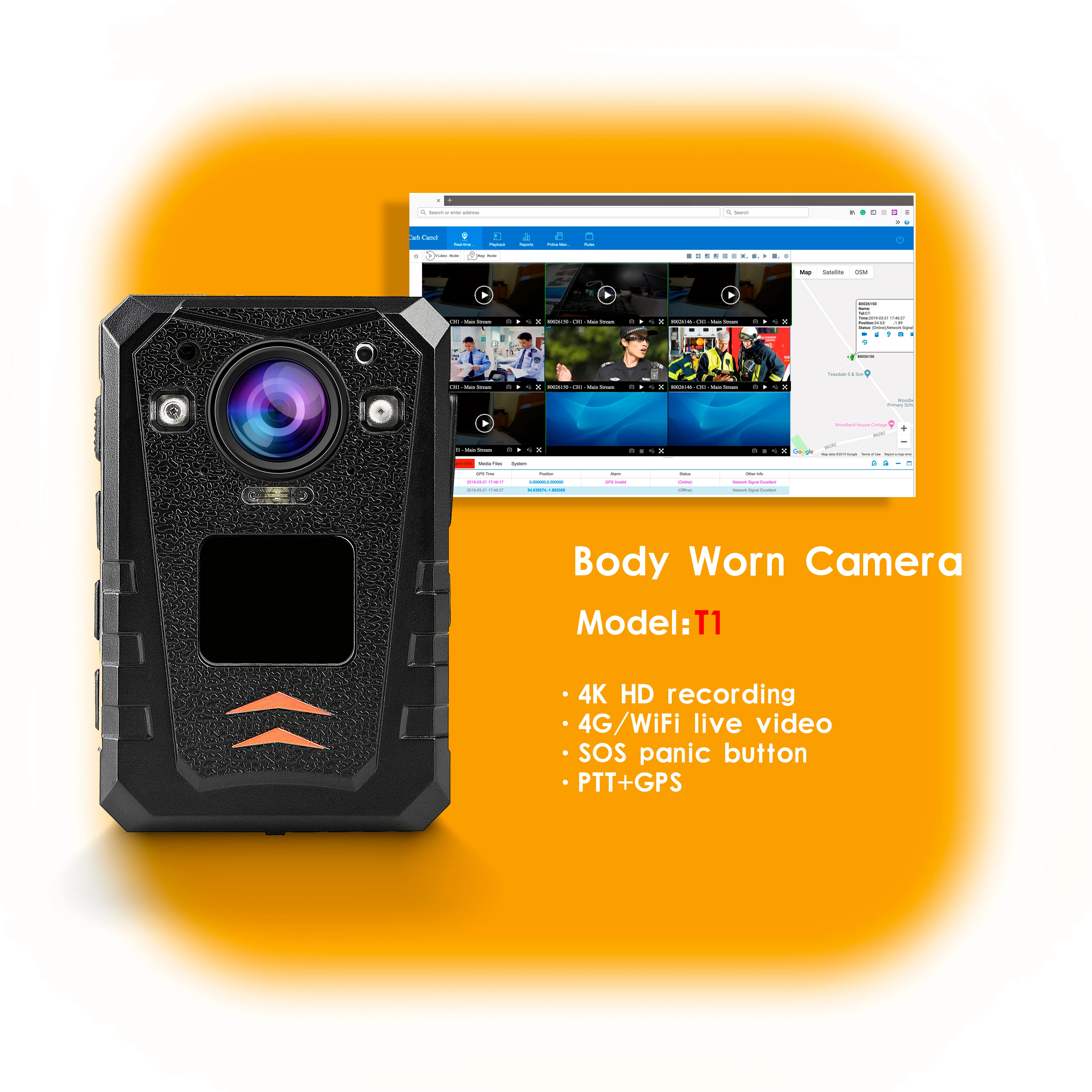 

4K portable GPS wifi live streaming police body worn camera 4G