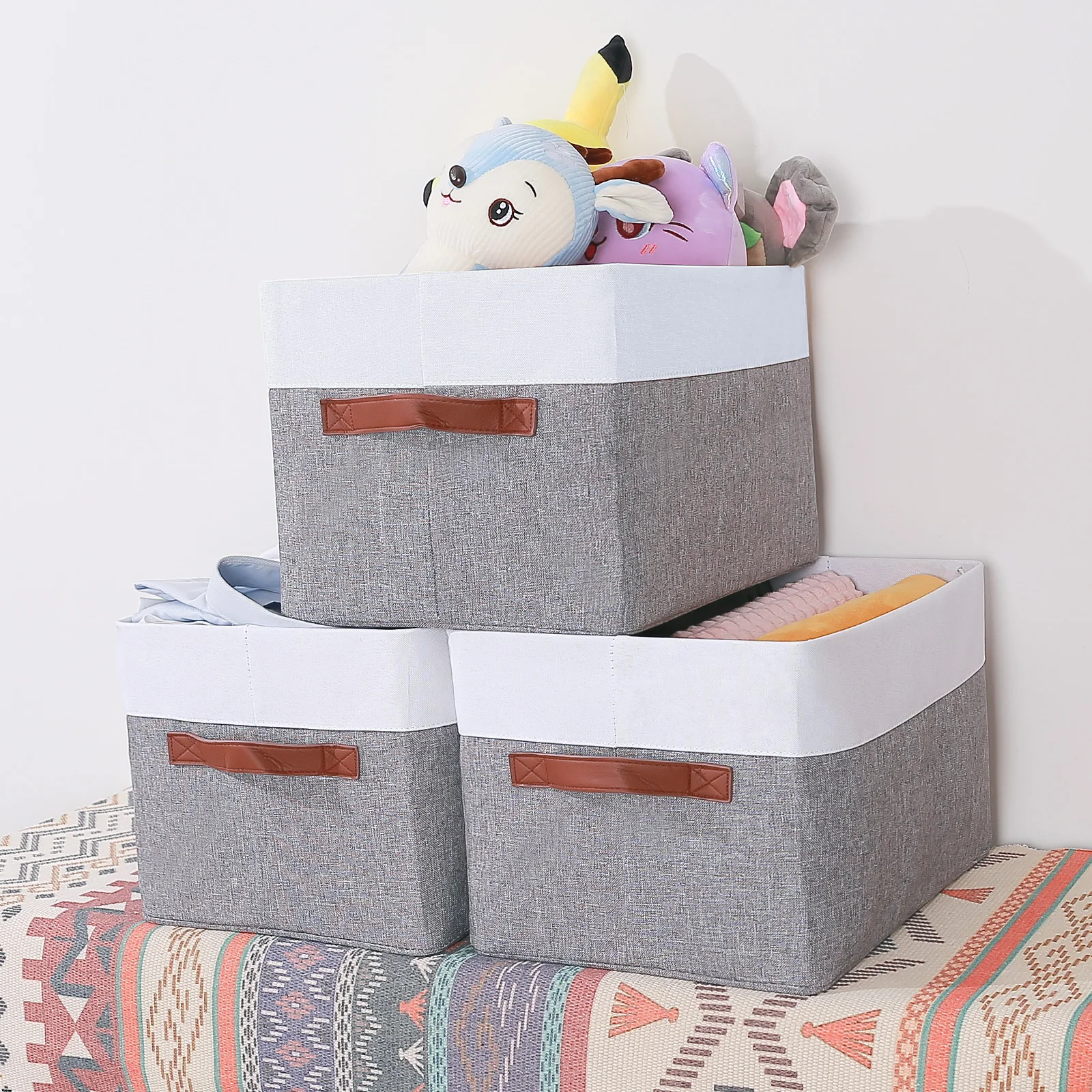 

Wholesale durable linen wardrobe organizer foldable storage bin storage basket collapsible storage box