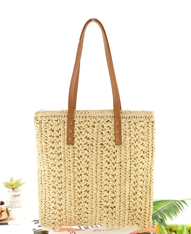 

Wholesale INS Hollow Personalized Boho Braided Tote Bag Holiday Leisure Eco-friendly Paper Straw Beach Crochet Handbag