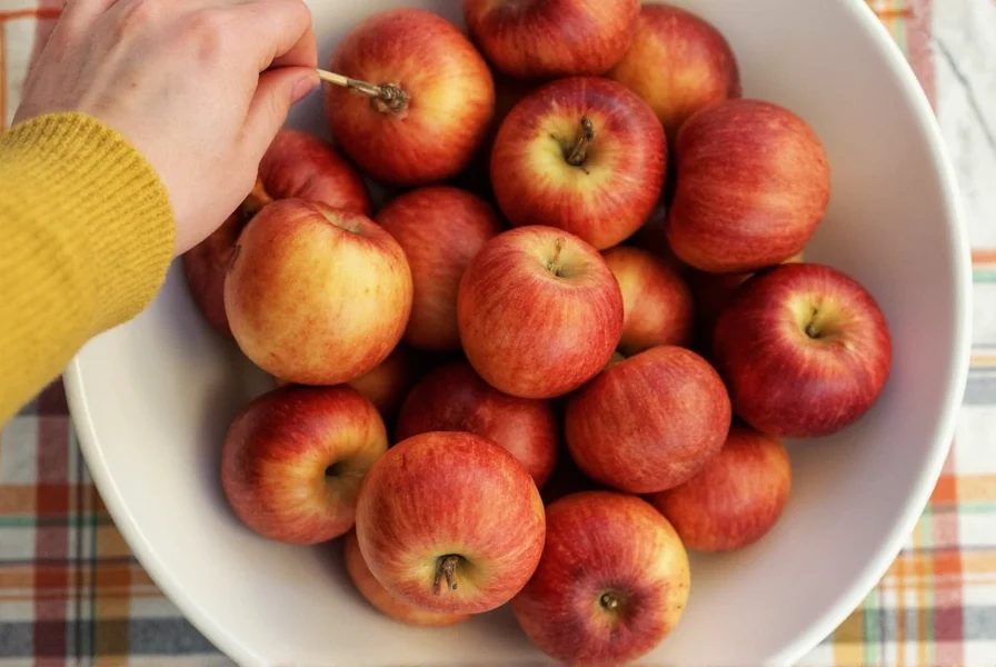 Step-by-step preparation of cinnamon apples in a cast iron skillet with sliced apples, cinnamon, and butter