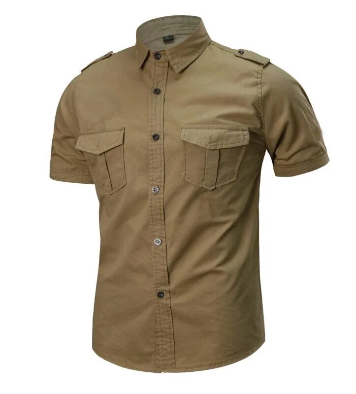 Khaki 100% Cotton Short Sleeve Tactical Cargo Shirts For Men - Buy ...