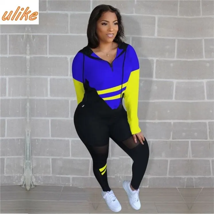 

Fashion Patchwork Color Hoodie For Fall And Winter Two Piece Set Women Clothing Women Sport Set