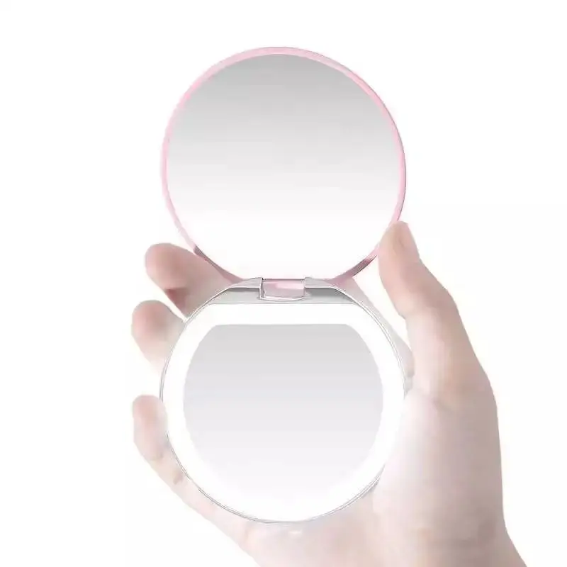 

Amazon Hot Selling Simple Packing Customizable Portable LED Light Mirror Vanity Mirror Handheld Pocket Magic Makeup Led Mirror, White,black,pink