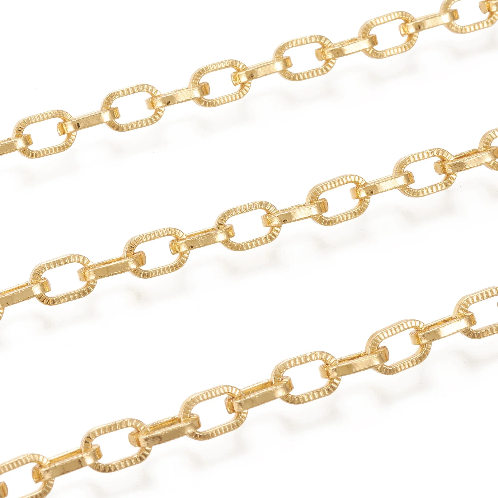 

PandaHall Real 18K Gold Plated Textured Brass Cable Chains